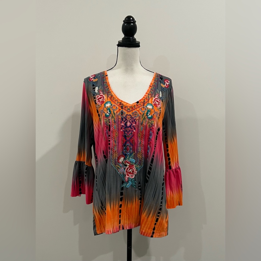 Calessa Vibrant Embroidered Tunic Top